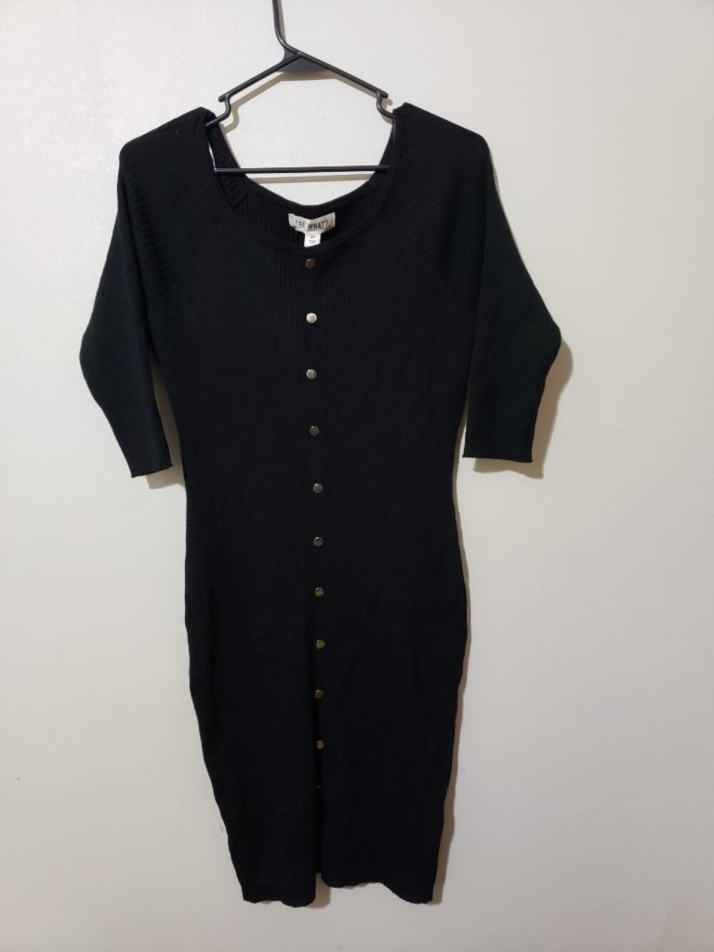 Say What Black Ribbed Bodycon Dress Goth Witchy Aesthetic Juniors Plus Size 2X